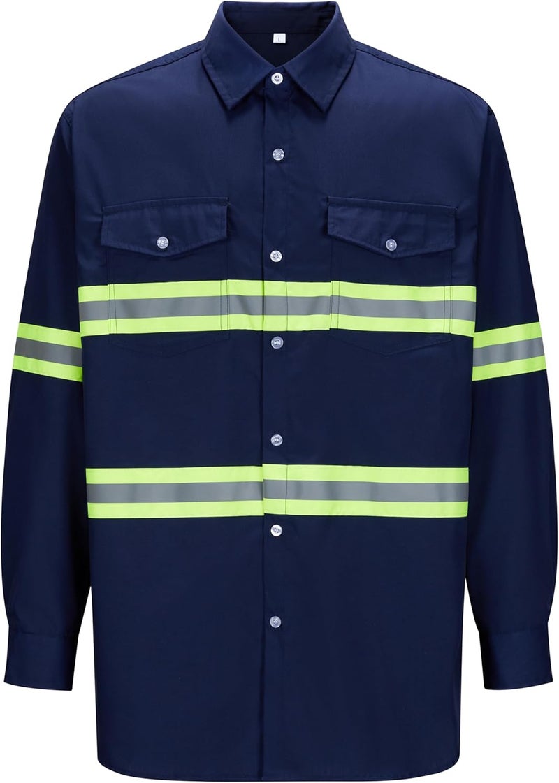 Ousafeve Class 3 Hi Vis Button Up Safety Work Shirts for Men Reflective - Image 1